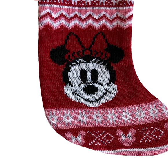 Disney Red and White Minnie Mouse 7.5” Knit Sweater Style Christmas Stocking - Picture 2 of 5